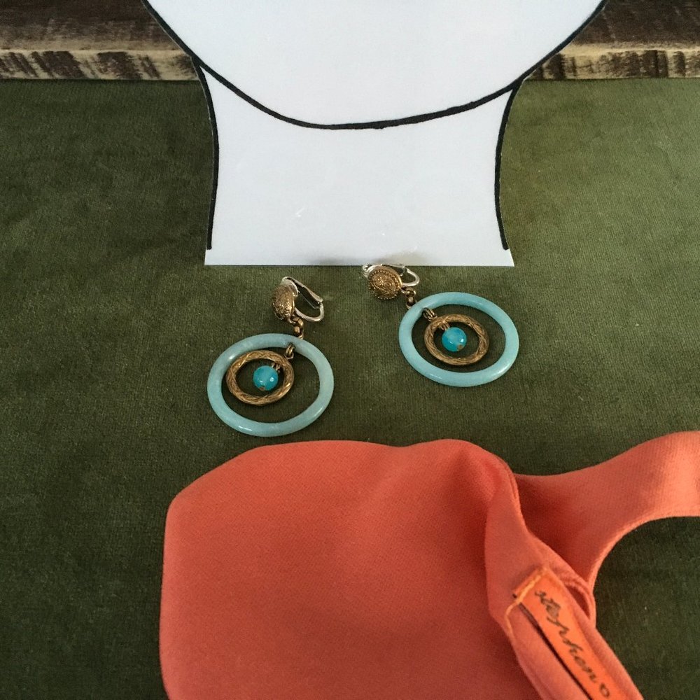 Stephen Dweck Bronze and Amazonite Clip Earrings - Picture 6 of 10